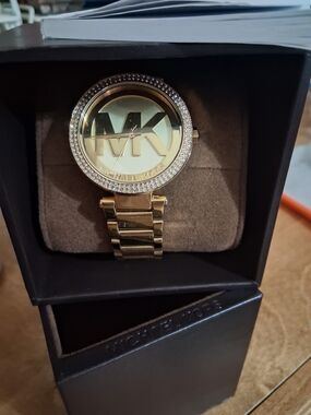 Michael Kors Gold-Tone Women's Logo Crystal Bezel Bracelet Watch